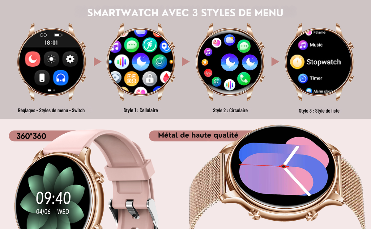 LSWATCH Montre Connectée Femme Appel Bluetooth Temperature - Lunique Shop