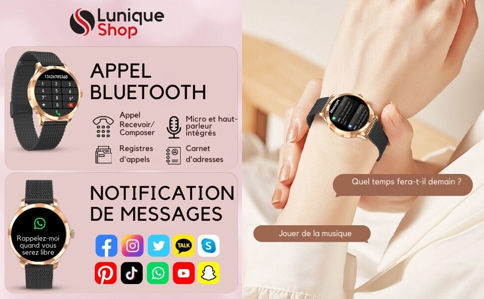 Nouvelle Round 2 Montre Connectée Femme Appel téléphone Assistance Vocale - Lunique Shop
