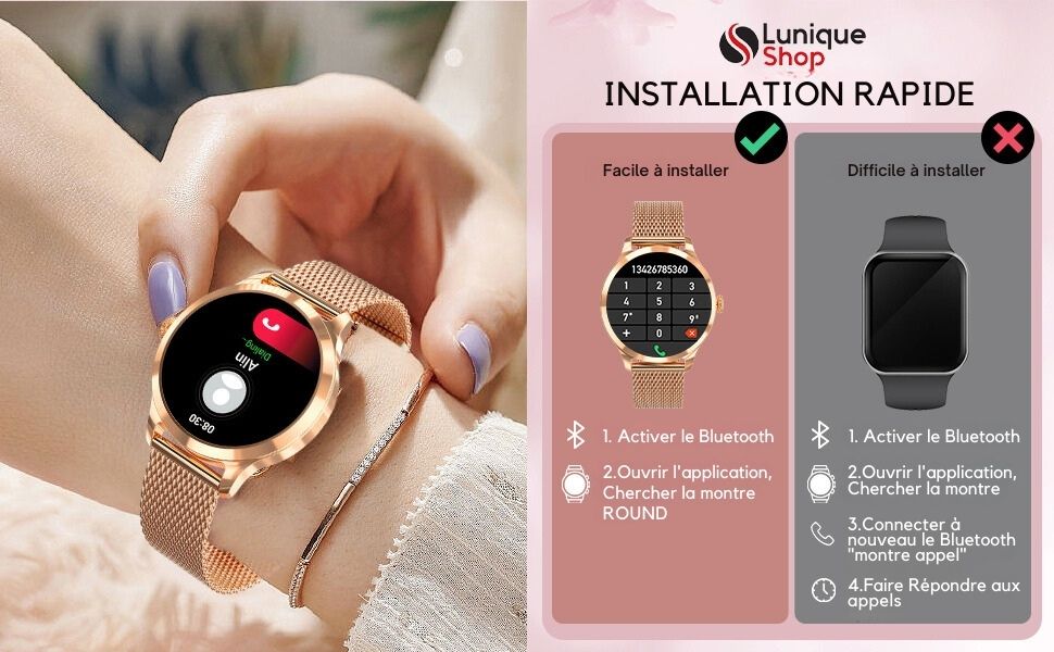 Nouvelle Round 2 Montre Connectée Femme Appel téléphone Assistance Vocale - Lunique Shop