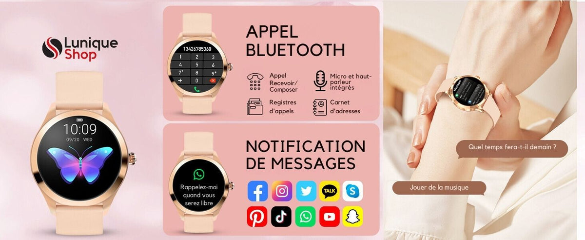 Round 2 Montre Connectée Femme Appel téléphone| Assistance Vocale - Lunique Shop