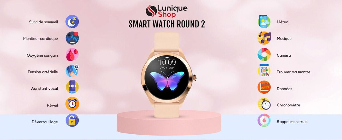 Round 2 Montre Connectée Femme Appel téléphone| Assistance Vocale - Lunique Shop