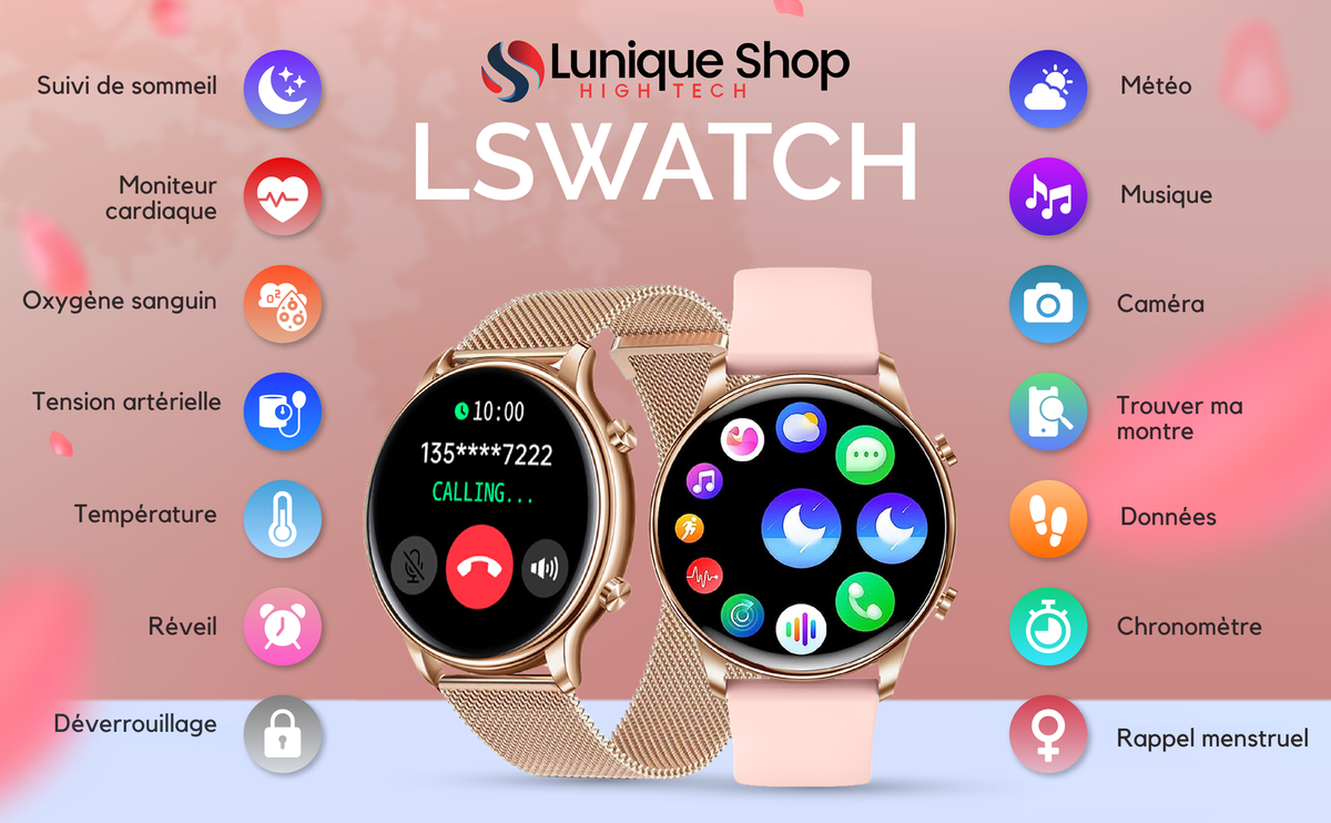 LSWATCH Montre Connectée Femme Appel Bluetooth Temperature - Lunique Shop
