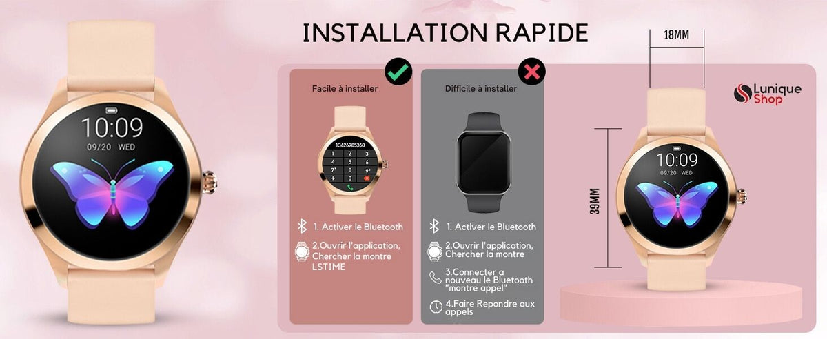 Round 2 Montre Connectée Femme Appel téléphone| Assistance Vocale - Lunique Shop