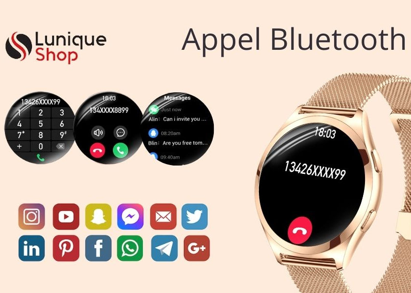 LSWATCH V3 Montre Connectée Femme avec Appel Bluetooth 1.6"- Smartwatch Oxygene Sanguin Tension Fréquence Cardiaque Podomètre Sommeil Météo 2 Bracelets Intelligent iOS Android +100 Sport