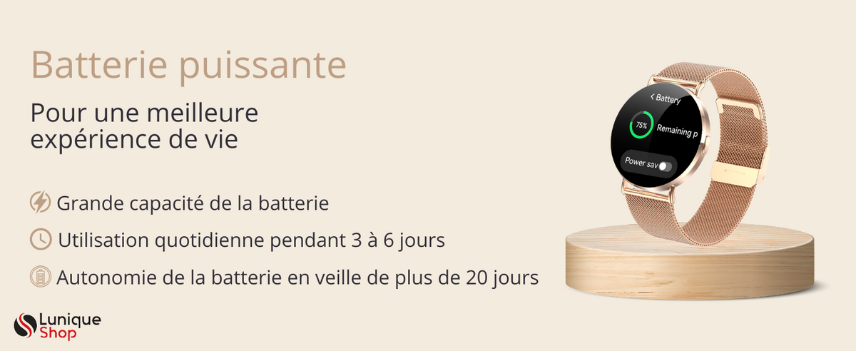 ROUND 3 Montre Connectée Femme Élégante, Écran AMOLED HD, Appels Bluetooth, 120+ Sports, 180 Cadrans Assistant Vocal, Notifications, Compatible Android et iPhone
