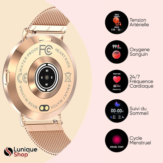 ROUND 3 Montre Connectée Femme Élégante, Écran AMOLED HD, Appels Bluetooth, 120+ Sports, 180 Cadrans Assistant Vocal, Notifications, Compatible Android et iPhone