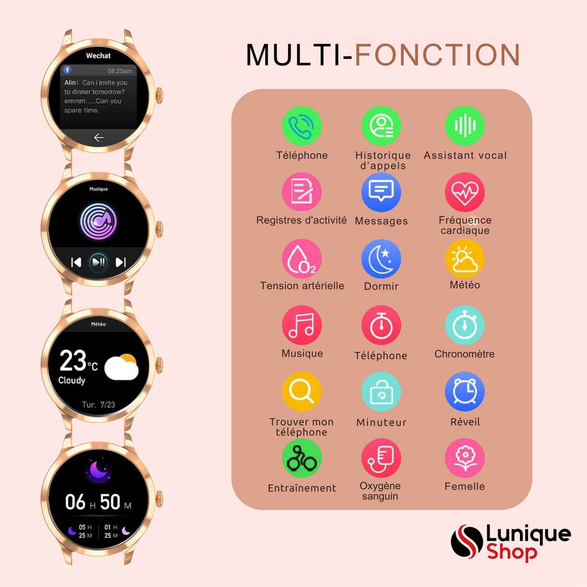 Nouvelle Round 2 Montre Connectée Femme Appel téléphone Assistance Vocale - Lunique Shop