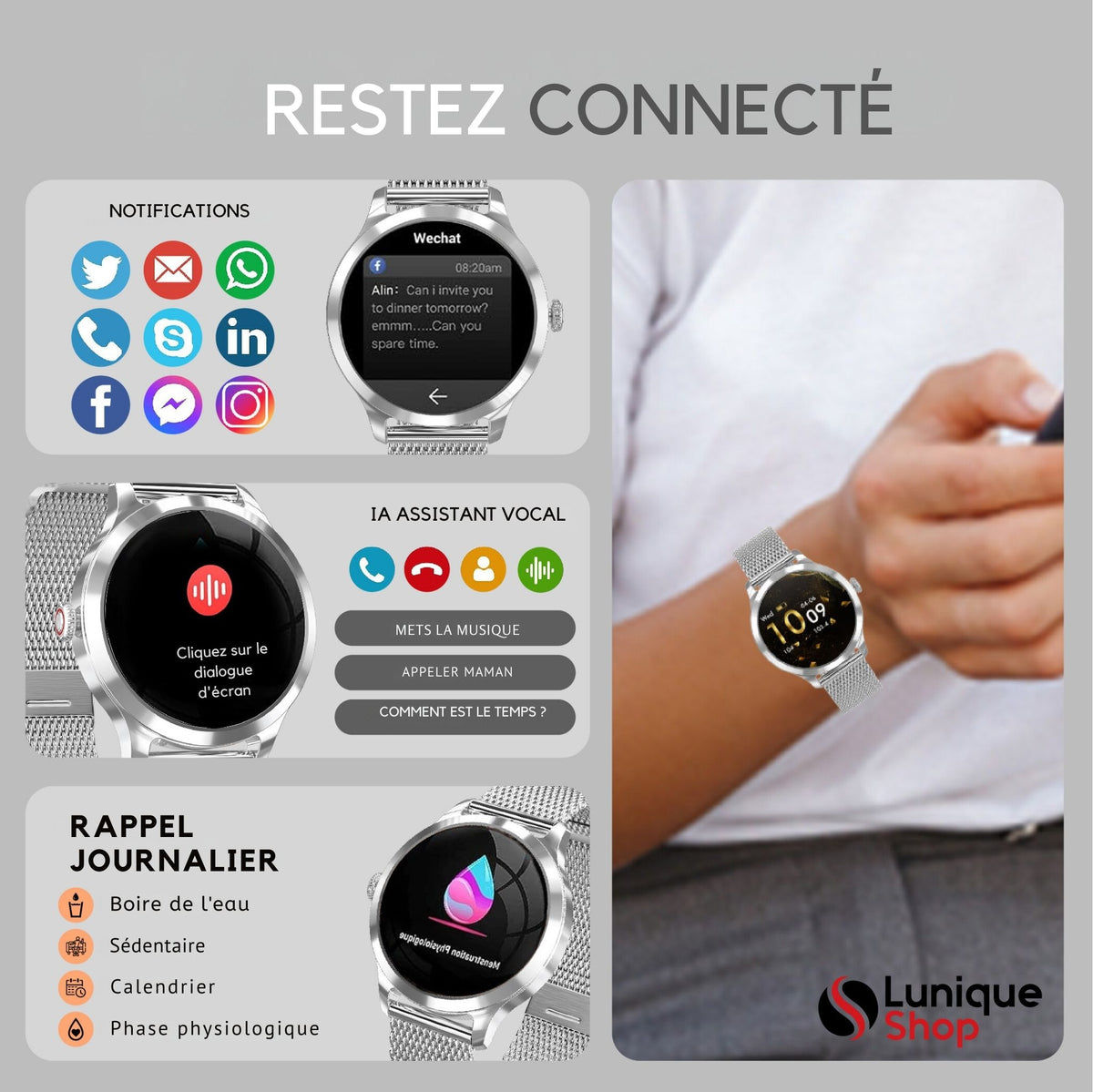 Nouvelle Round 2 Montre Connectée Femme Appel téléphone Assistance Vocale - Lunique Shop