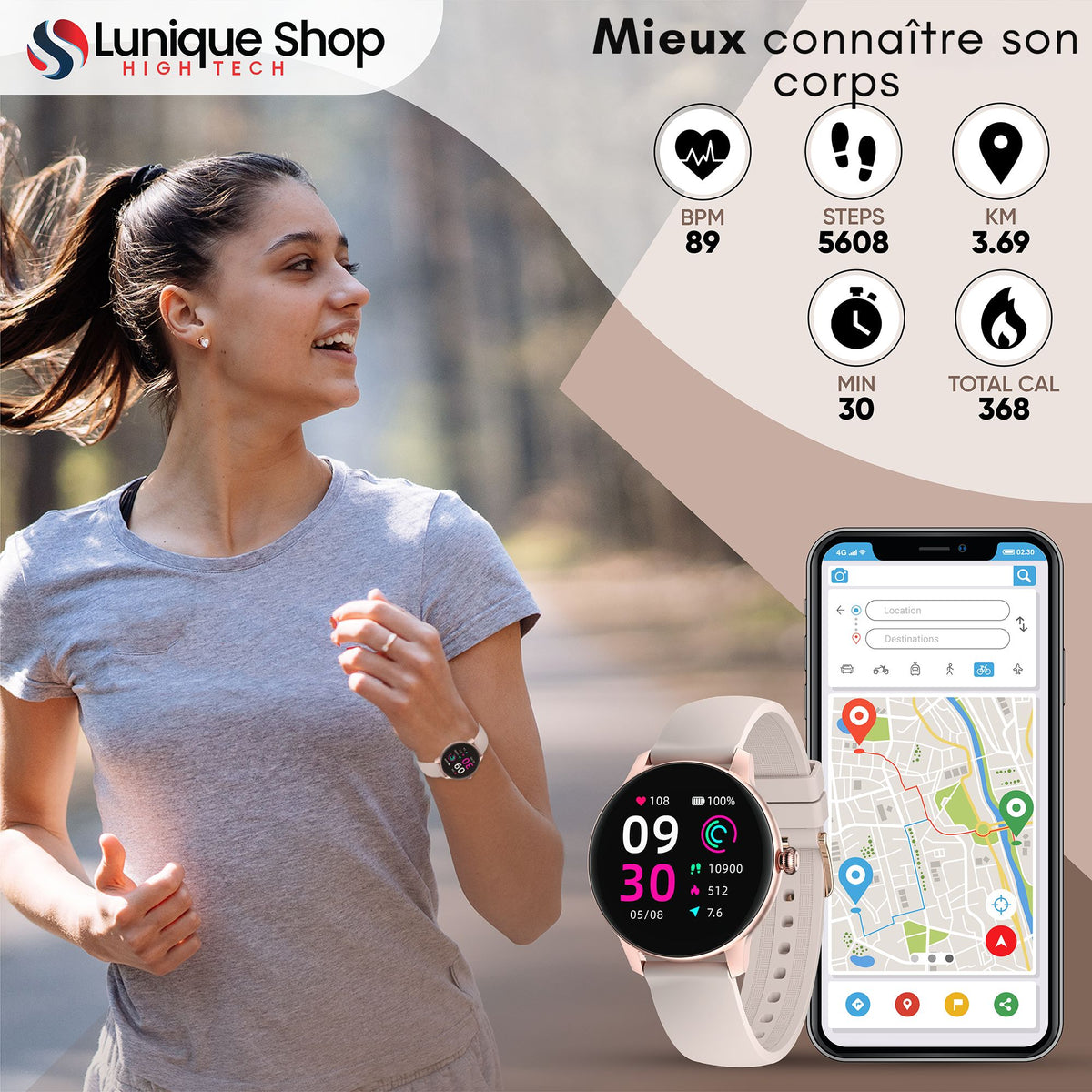 Montre connectée LSFIT écran personnalisable - Lunique Shop