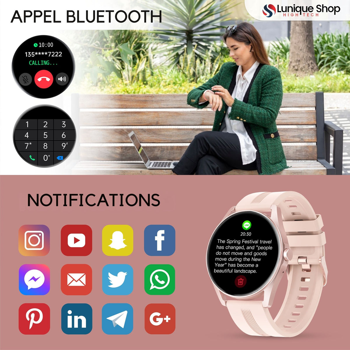 LSTIME montre connectée appel Bluetooth - Lunique Shop