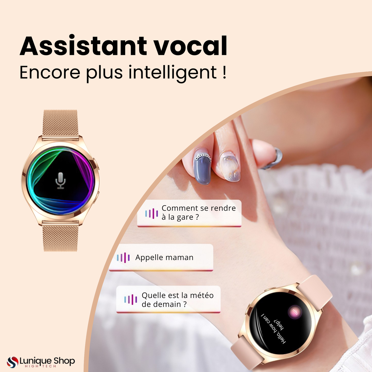 LSWATCH V3 Montre Connectée Femme avec Appel Bluetooth 1.6"- Smartwatch Oxygene Sanguin Tension Fréquence Cardiaque Podomètre Sommeil Météo 2 Bracelets Intelligent iOS Android +100 Sport