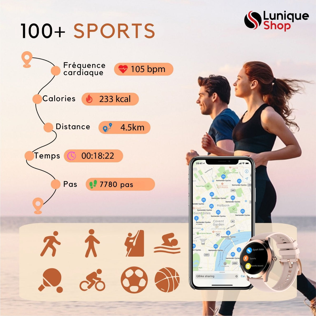 Round 2 Montre Connectée Femme Appel téléphone| Assistance Vocale - Lunique Shop