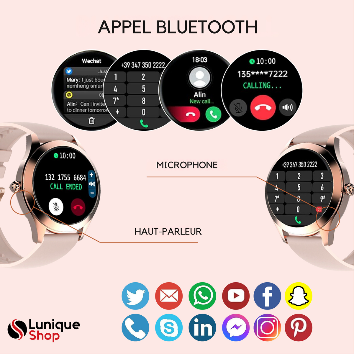 Round 2 Montre Connectée Femme Appel téléphone| Assistance Vocale - Lunique Shop