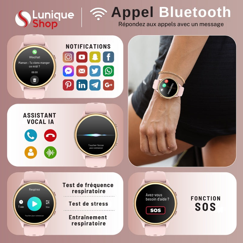 Montre Connectée LSFULL Femme ultra léger Appel Bluetooth, 1,27&quot; HD Smartwatch - Lunique Shop