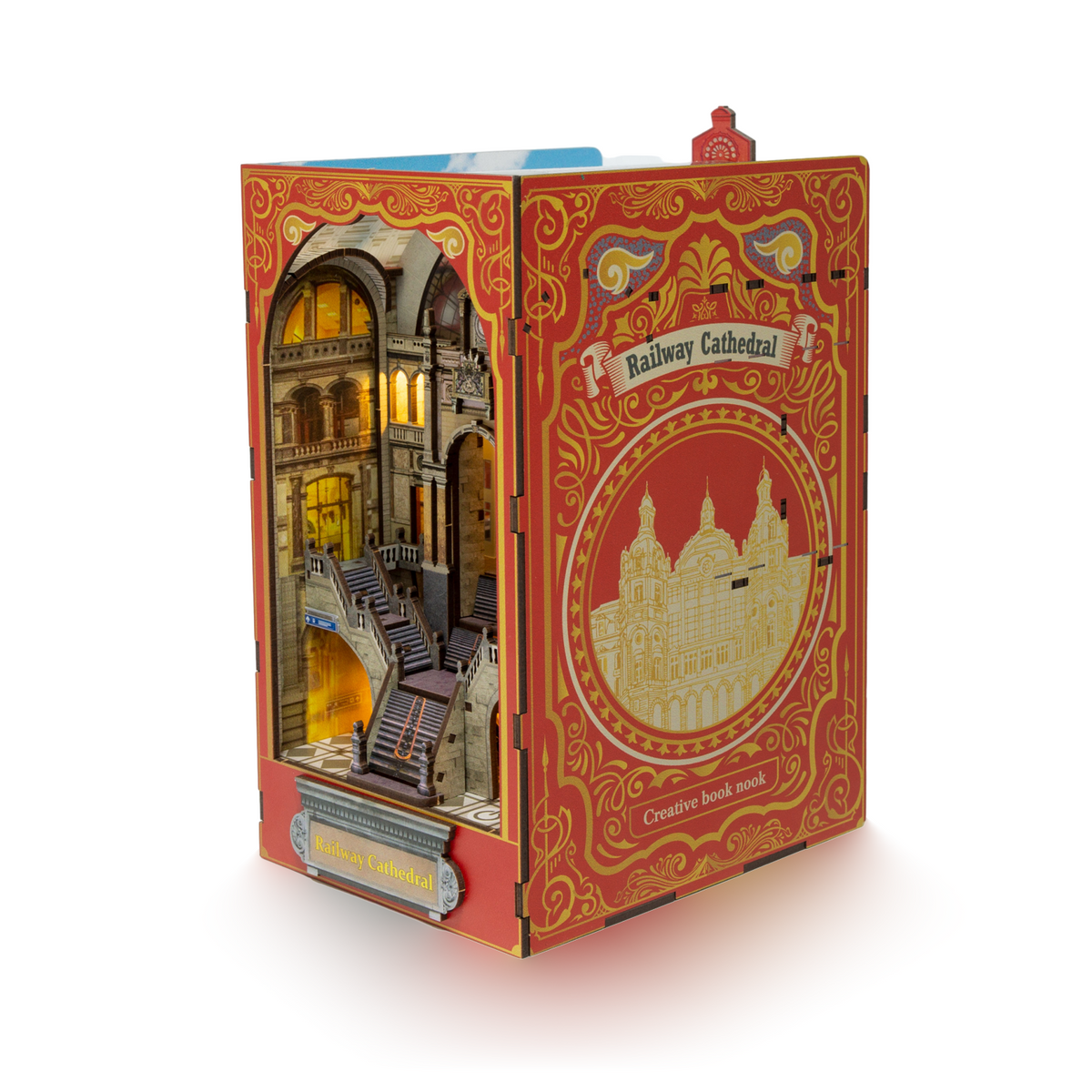 Kit Book Nook librairie- Maison Miniature à Construire Adulte - Librairie Magique - Library bibliotheque Puzzle 3D en Bois lumière LED Detection- Cadeau Maquette en Bois