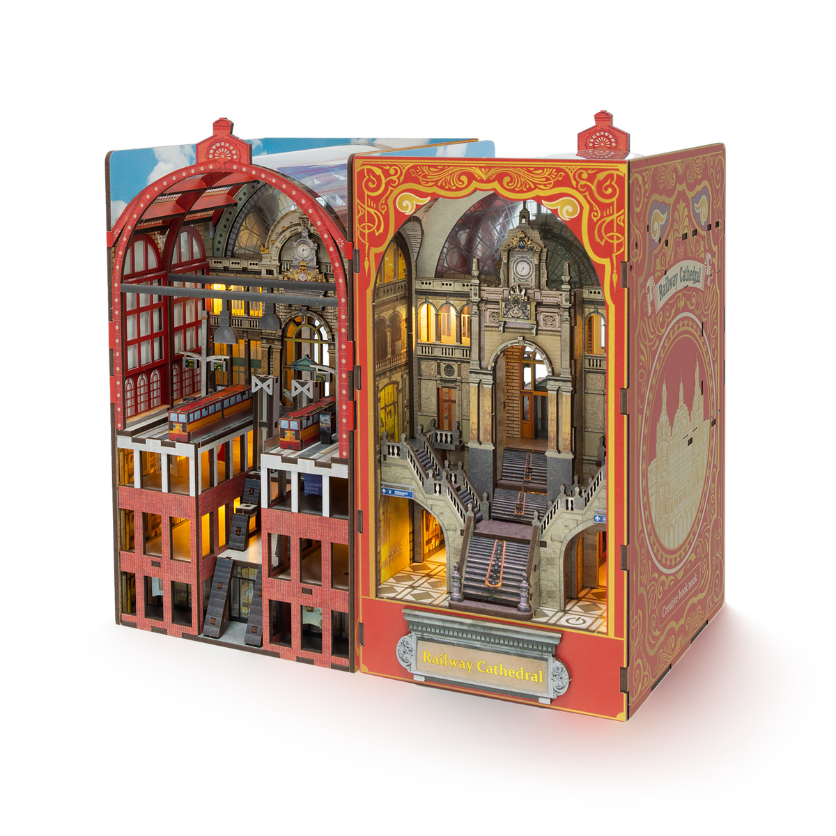 Kit Book Nook librairie- Maison Miniature à Construire Adulte - Librairie Magique - Library bibliotheque Puzzle 3D en Bois lumière LED Detection- Cadeau Maquette en Bois