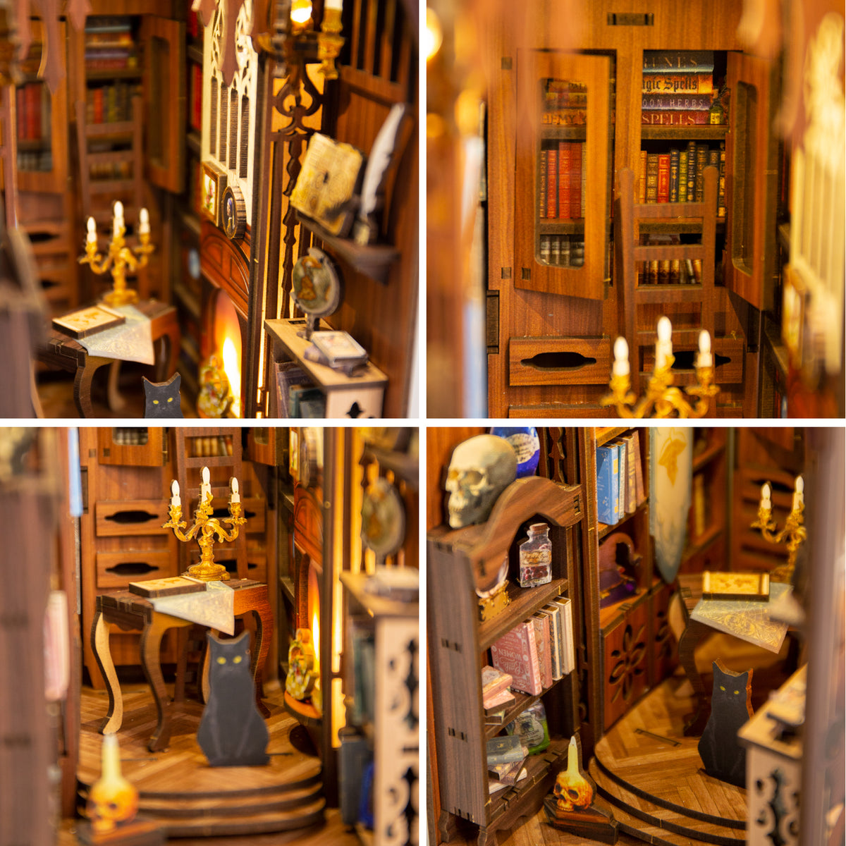Kit Book Nook librairie- Maison Miniature à Construire Adulte - Librairie Magique - Library bibliotheque Puzzle 3D en Bois lumière LED Detection- Cadeau Maquette en Bois