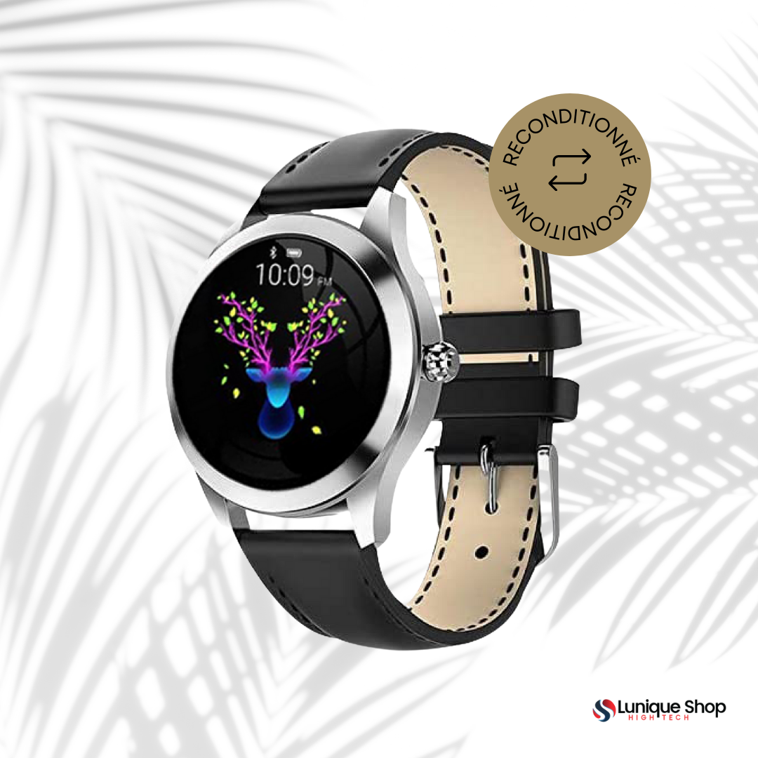 Montre connectée ROUND Reconditionnée - montre connectee Lunique Shop Argent/cuir noir/ Excellent