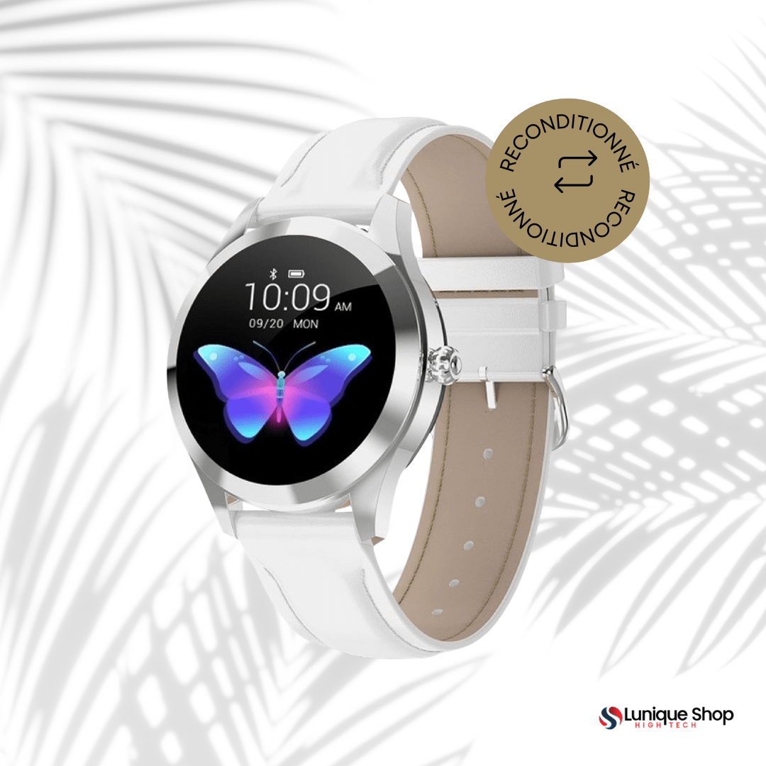 Montre connectée ROUND Reconditionnée - montre connectee Lunique Shop Argent/Cuir blanc/ Excellent