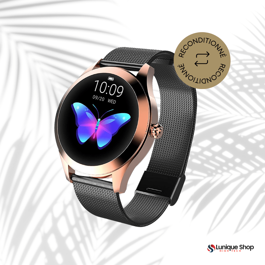 Montre connectée ROUND Reconditionnée - montre connectee Lunique Shop Or/ bracelet noir /Excellent