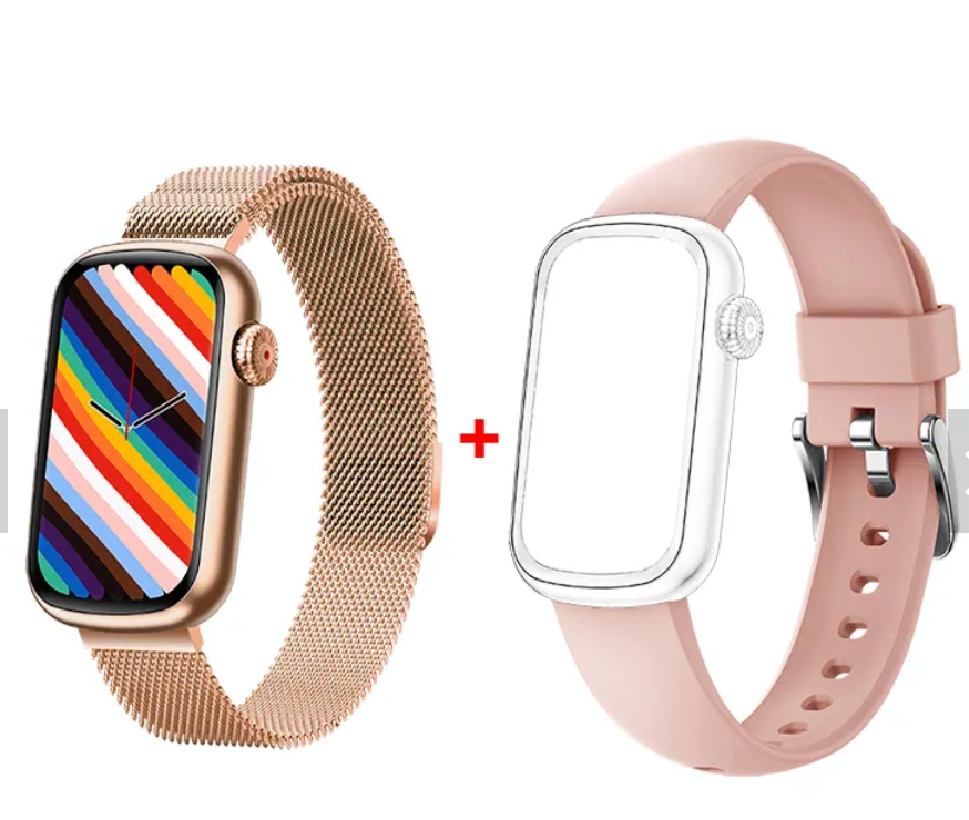 Montre connectée LUXURY Musique , météo - montre connectee Lunique Shop Or avec 2 bracelets (silicone rose et maille or)