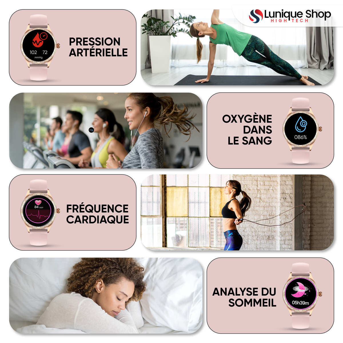 Montre connectée LSLUXE cadran avec paillettes ultra féminin - Lunique Shop