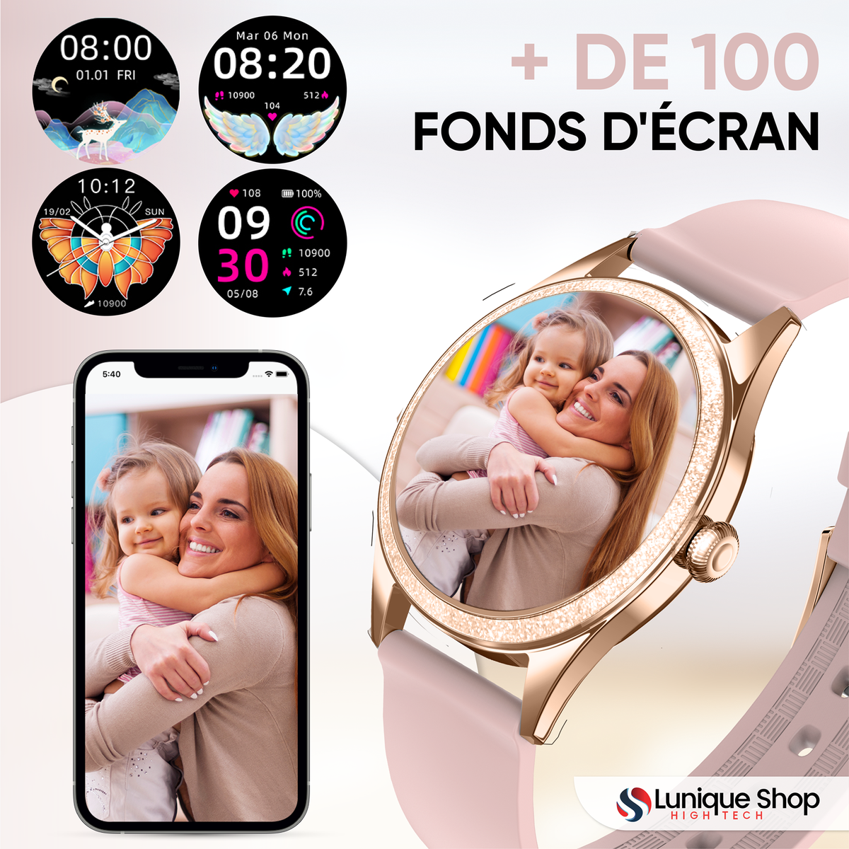 Montre connectée LSLUXE cadran avec paillettes ultra féminin - Lunique Shop