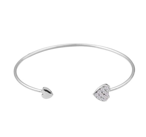 Bracelet réglable double coeur avec strass - bracelet Lunique Shop Argent